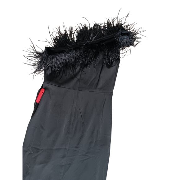 New with Tags Mac Duggal Black One Shoulder Feather Trim Gown Formal Dress Size6 - Picture 5 of 16